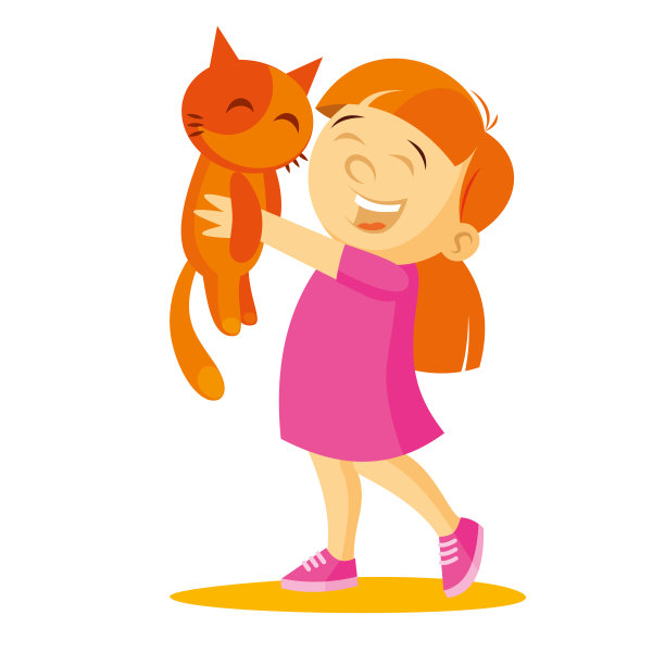女孩拿着一个小猫矢量插图图片下载
