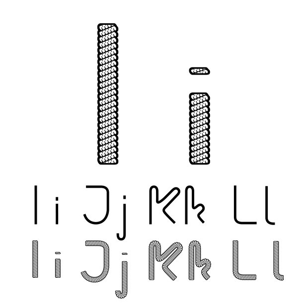 矢量缠绕字体字母-简单绳字母- I, I, J, J, K, K, L, L图片下载