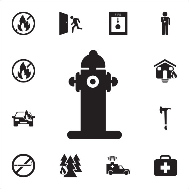 消火栓图标。详细的一套消防警卫图标。优质的平面设计标志。收藏图标之一的网站，网页设计，移动应用程序图片下载