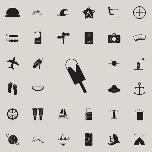 冰淇淋图标。详细的一套夏季快乐图标。优质的平面设计标志。收藏图标之一的网站，网页设计，移动应用程序图片下载