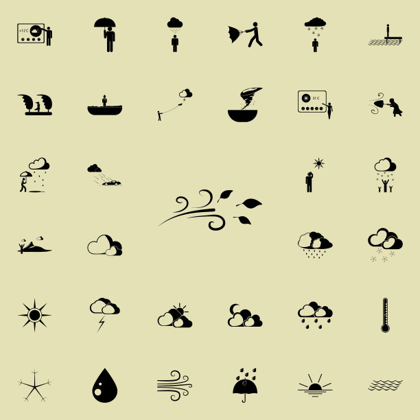 风和树叶都是标志。天气图标的详细设置。优质的平面设计标志。收藏图标之一的网站，网页设计，移动应用程序图片下载