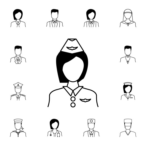 空姐图标。详细的Proffecions图标。优质的平面设计标志。收藏图标之一的网站，网页设计，移动应用程序图片下载