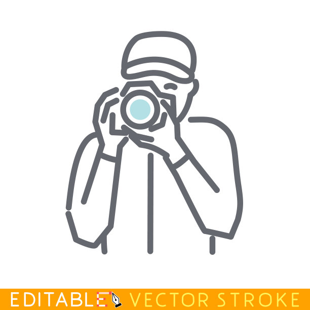 摄影师拍照的照片。可编辑的描边草图图标。股票矢量插图。图片下载
