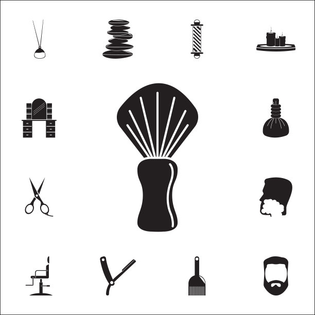 剃须刷图标。详细的一套理发师图标。优质的平面设计标志。收藏图标之一的网站，网页设计，移动应用程序图片下载