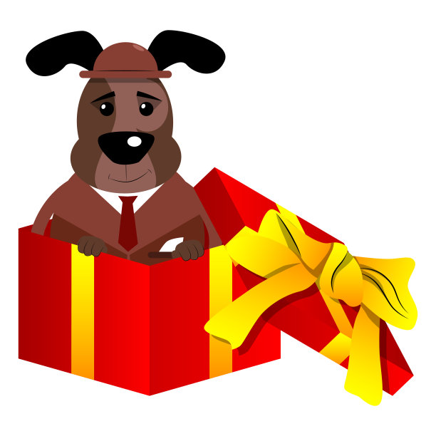 礼品盒里的商业狗。图片下载