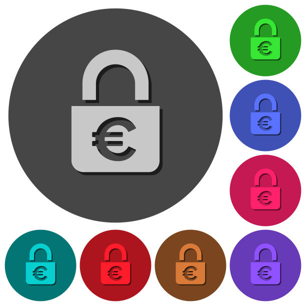 锁定的欧元图标与阴影在圆形背景图片下载