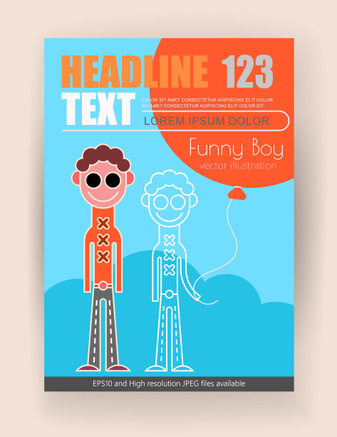 有趣的男孩与气球矢量海报设计图片下载