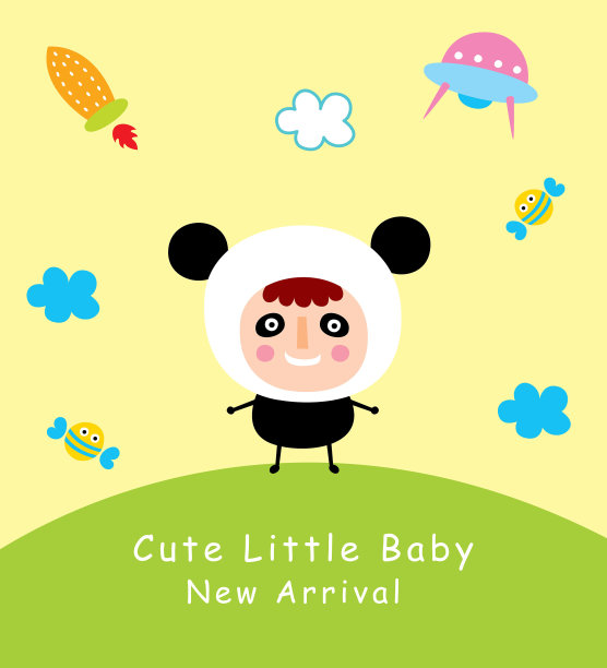 可爱的熊猫doodle宝宝到来卡公告卡向量图片下载