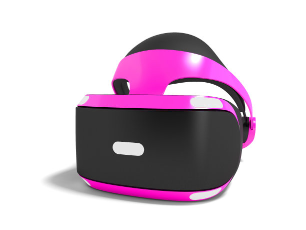 紫色虚拟现实眼镜隔离在右边。3D渲染在白色背景与阴影图片下载