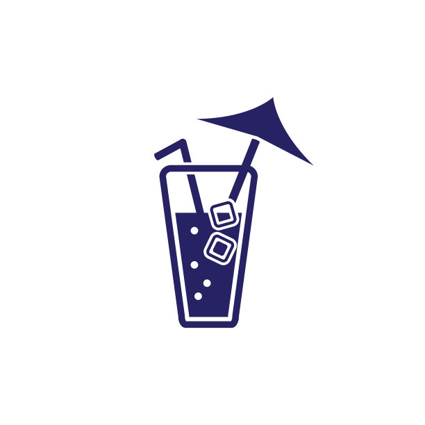 鸡尾酒饮料饮料与伞蓝色矢量图标图片下载
