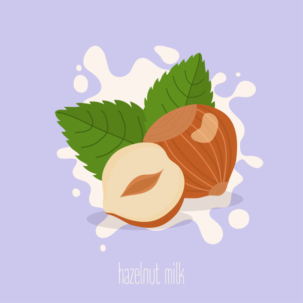 榛子牛奶。在牛奶上洒榛子。矢量插图。图片下载