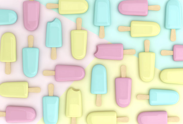 粉色、黄色和蓝色的冰淇淋。卡通的背景图片下载