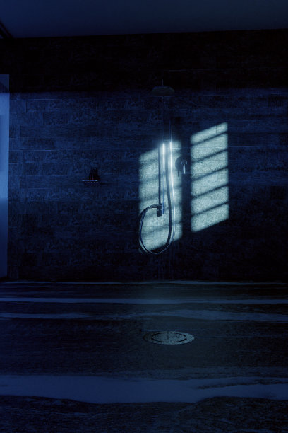 石英岩风格的淋浴盘在夜晚和满月光的3d渲染图片下载