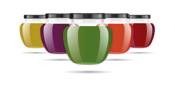 现实透明玻璃罐与果酱，配置或酱。保护包装。果酱的标签和标志。模拟罐与设计标签或徽章。矢量插图。图片下载
