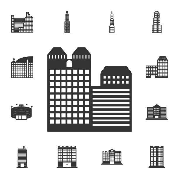 城市建筑图标。简单元素说明。城市建筑符号设计来自建筑集合集。可用于网络和手机图片下载