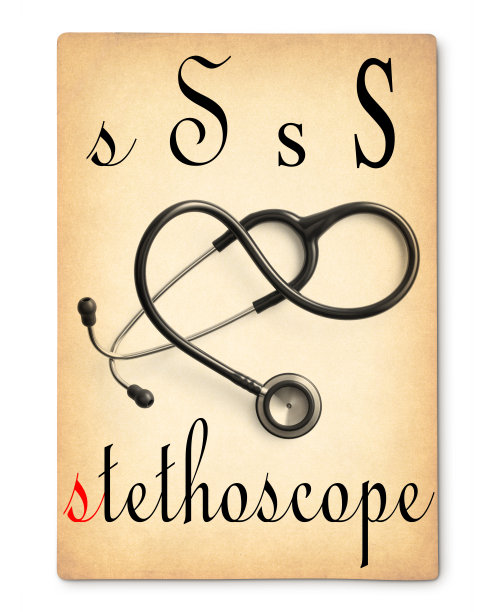 字母S -听诊器。老式的字母卡片。图片下载