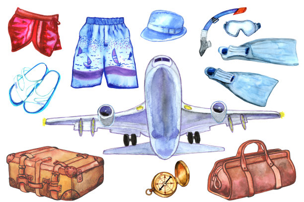 旅游集。水彩插图图片下载