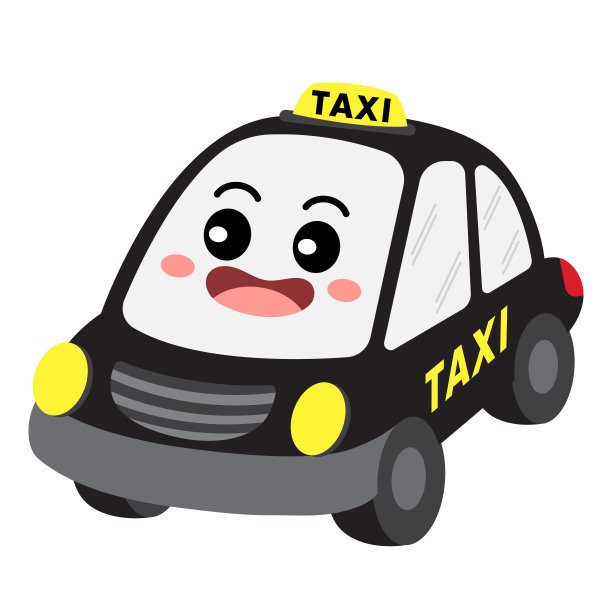 出租车运输卡通人物透视视图矢量插图图片下载