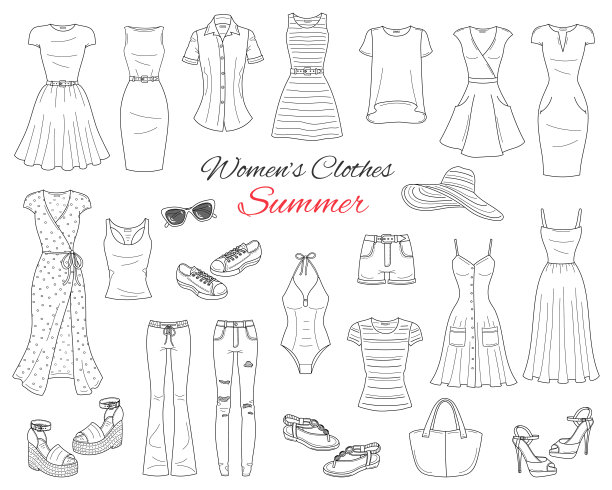 女人的衣服收藏。向量草图说明图片下载