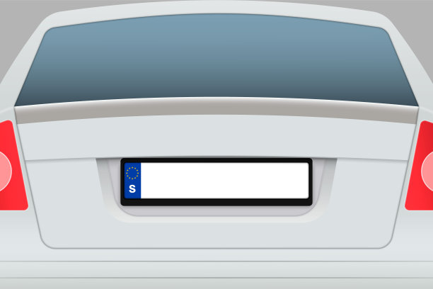 汽车后视图与号码车牌。图片下载