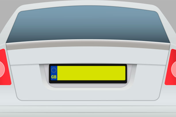 汽车后视图与号码车牌。图片下载