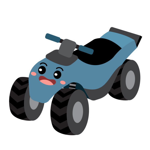 四轮自行车运输卡通人物透视视图矢量插图图片下载