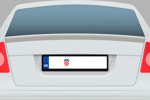 汽车后视图与号码车牌。图片下载