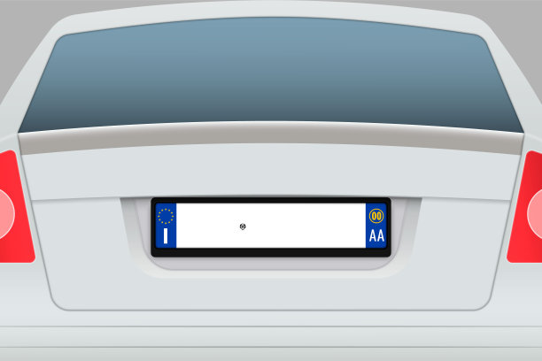 汽车后视图与号码车牌。图片下载