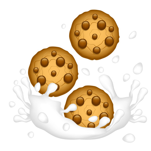 燕麦饼干与巧克力片和牛奶孤立的白色背景。图片下载