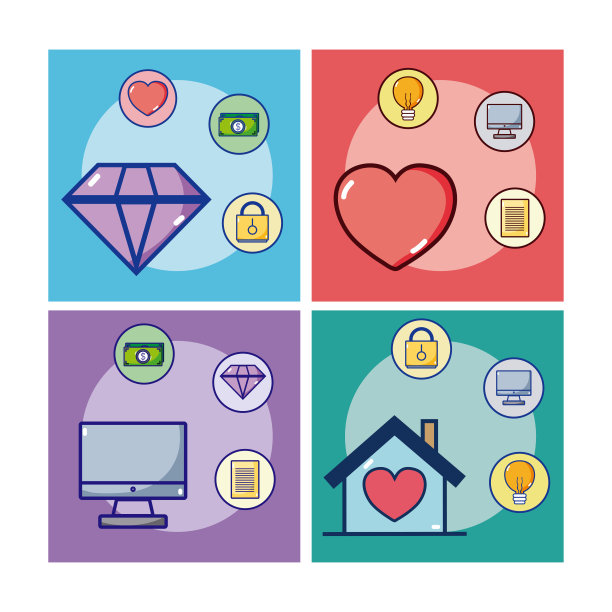 一套金钱和爱情的图标图片下载