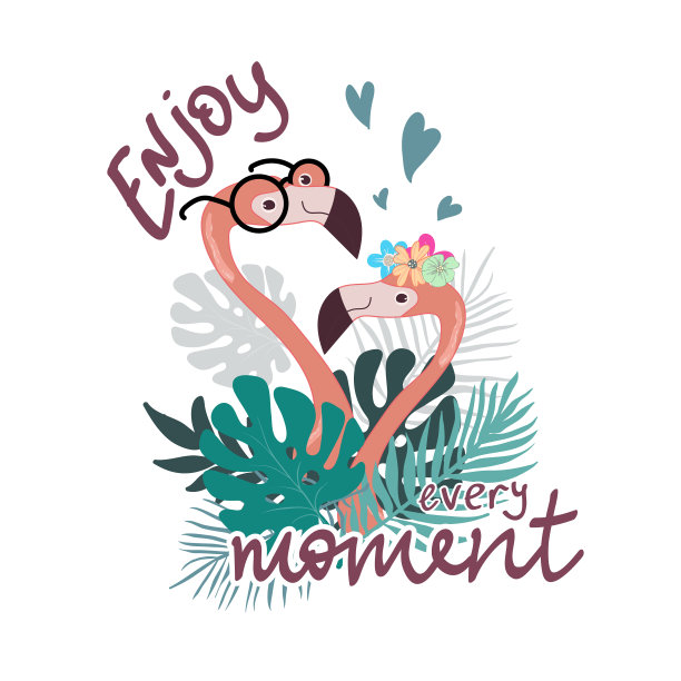 夏季口号向量印刷与火烈鸟插图。图片下载