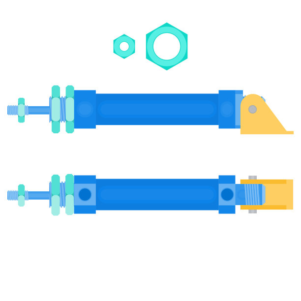 蓝色气动气缸视图投影图图片下载