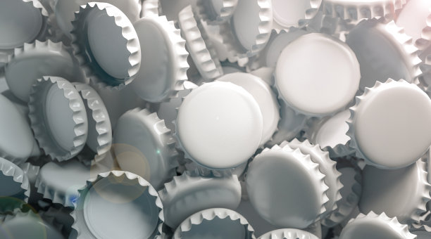 空白白啤酒盖堆叠模型，俯视图图片下载