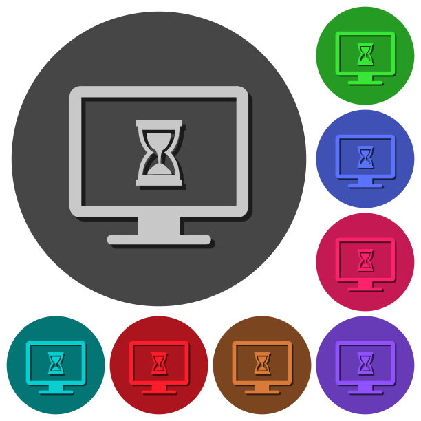 忙碌的电脑图标和阴影的圆形背景图片下载