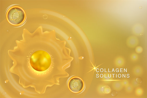 黄金胶原蛋白滴液，化妆品广告背景即用，奢侈护肤广告图片下载