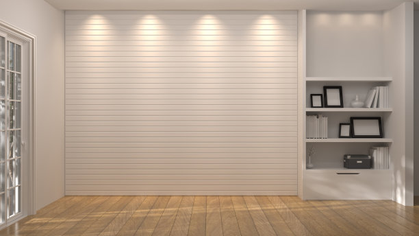 空房间复古风格3d插图豪华客厅现代中期房间室内家居设计木地板图片下载