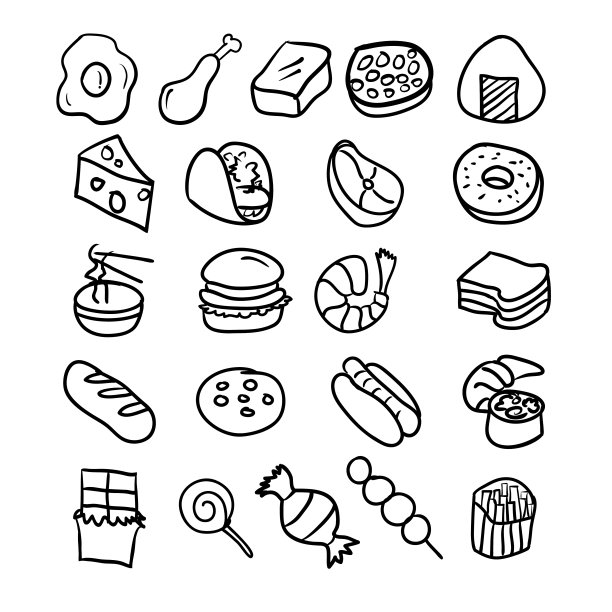 食物图标设置矢量插图图片下载