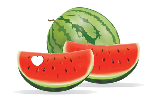 整个西瓜和西瓜块在白色的背景上图片下载