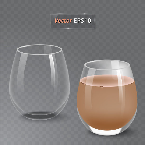果汁和一个空杯子。有机水果饮料。健康的饮食习惯。干净的吃。装饮料的高脚杯。透明照片现实的矢量插图。图片下载