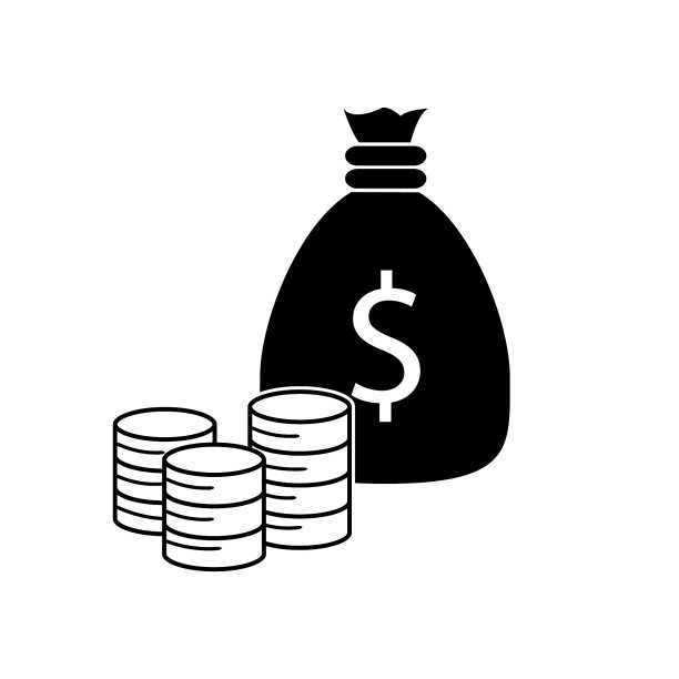 钱袋捆绑美元和硬币符号向量图标图片下载