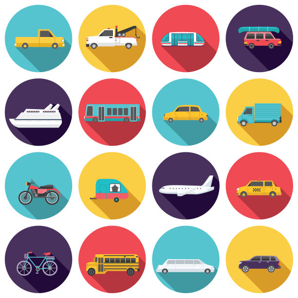 交通图标设置在平面设计风格图片下载
