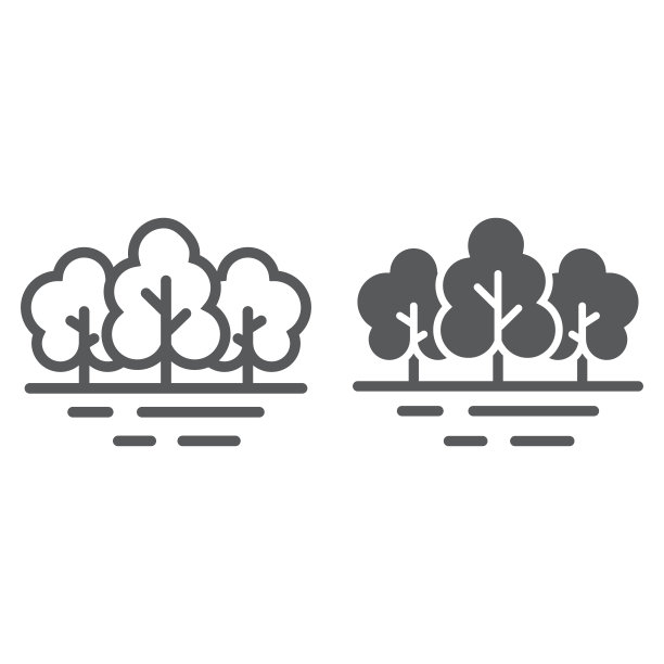 森林线和字形图标，旅游和旅游，树标志矢量图形，白色背景上的线性模式，eps 10。图片下载