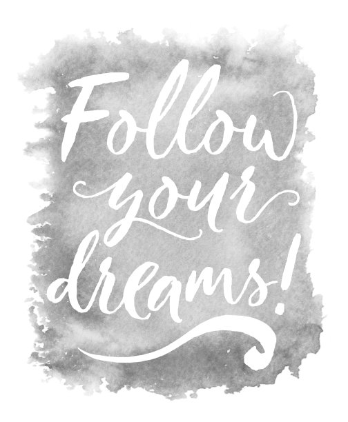 水彩溅白色。手绘背景与引用追随你的梦想图片下载