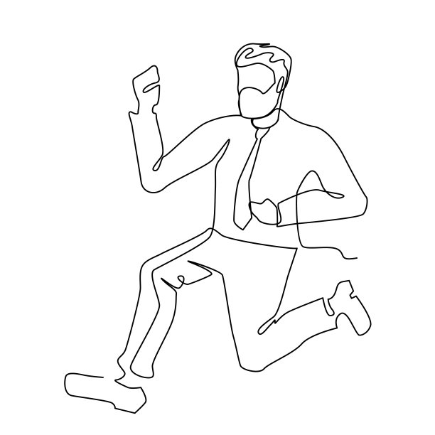跳跃商人连续线条艺术。成功的人庆祝。业务团队线性概念。矢量图图片下载