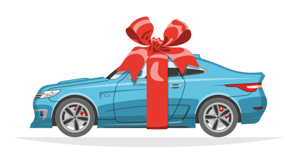 样车跑车礼品与红色蝴蝶结和丝带。容易改变颜色的能力。图片下载