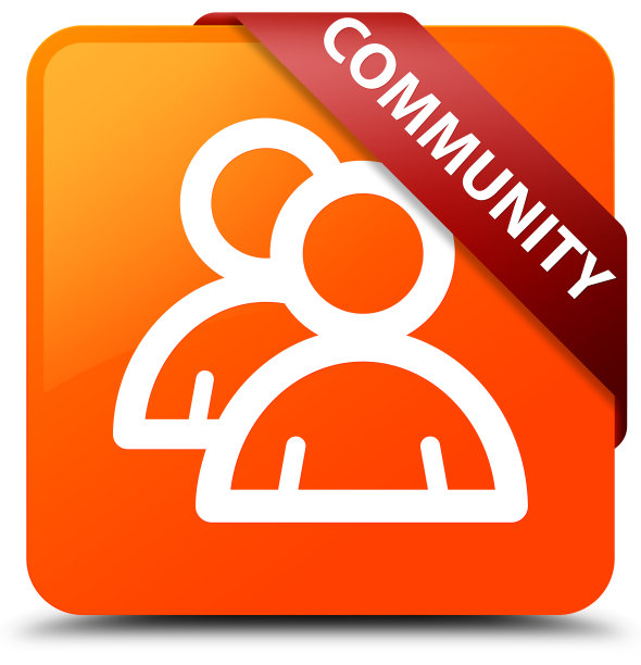 社区(群组图标)橙色方框按钮红色丝带在角落图片下载