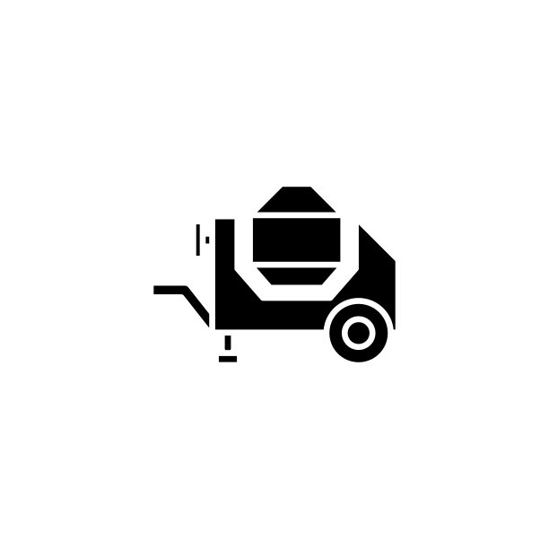 混凝土搅拌机黑色图标概念。混凝土搅拌机平面矢量符号、符号、插图。图片下载