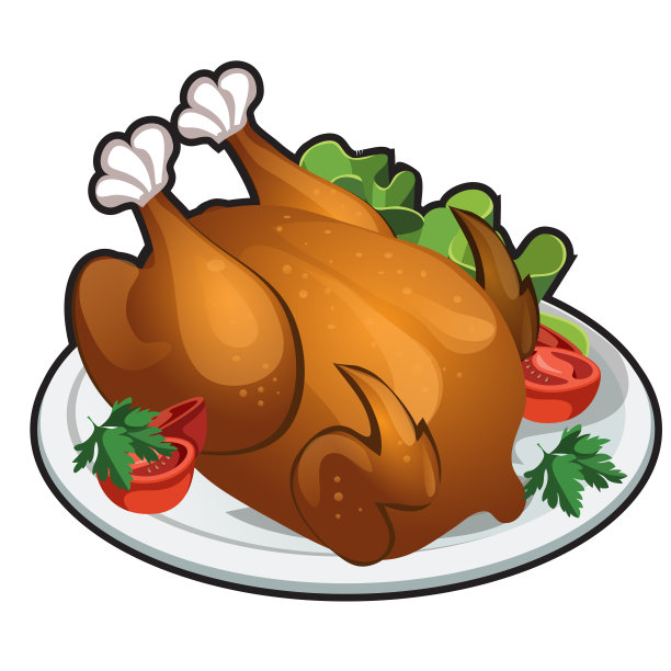 美味的烤鸡孤立在白色背景。矢量卡通特写插图图片下载