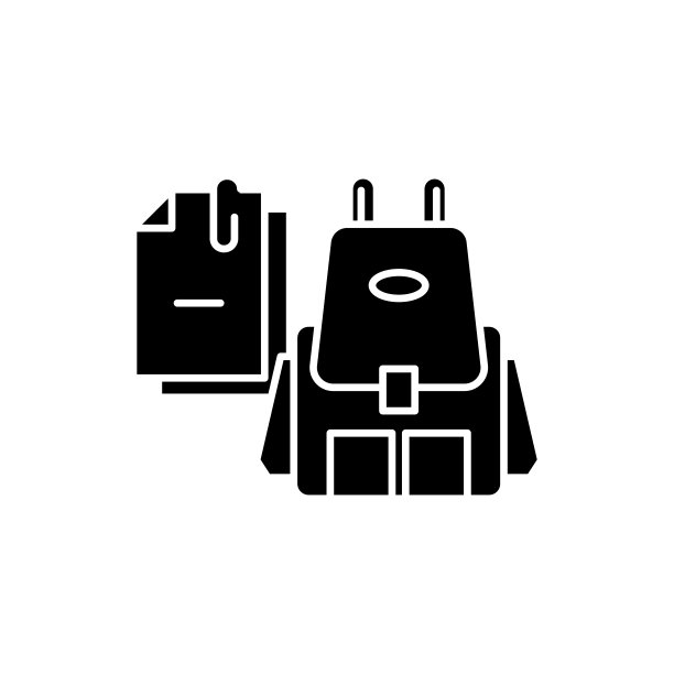 书包黑色图标概念。书包平面矢量符号、标志、插图。图片下载