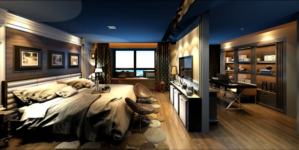 豪华酒店套房的3d渲染图片下载